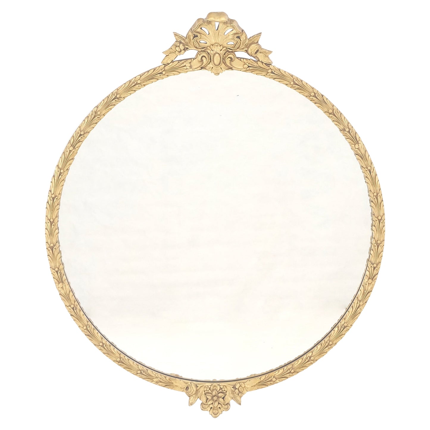 EstablishedLines Round Carved Gold Gilt Wood Floral Lotus Baroque Wall Mirror c1920s MINT