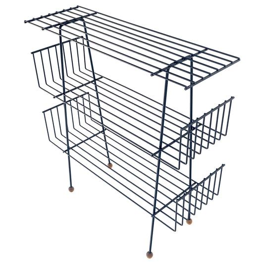 EstablishedLines Tony Paul Style Vintage c1970s Bent Wire Magazine Rack Shelf Wood Ball Feet MINT