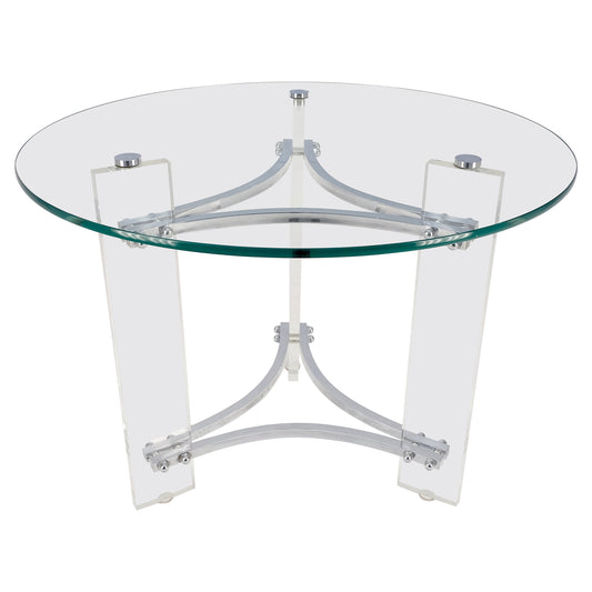 EstablishedLines Glass Lucite Chrome Round Center Side Occasional 1970s Two Tier Table MINT!