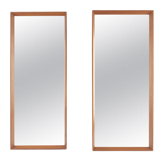 EstablishedLines Pair of Danish Mid Century Modern Solid Teak Frames Rectangle Wall Mirrors MINT!