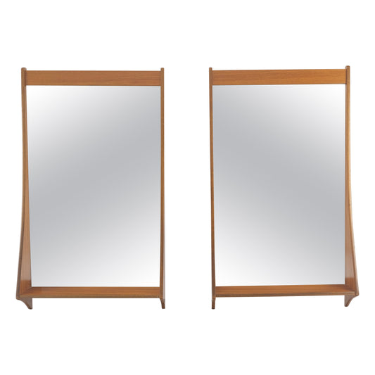 EstablishedLines Pair of Teak Danish Mid Century Modern Shelf Shape Frame  Wall Mirrors MINT!