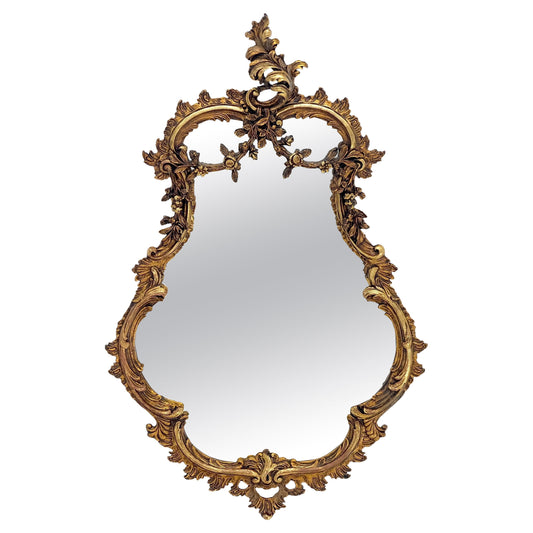 EstablishedLines Antique c1900s Fine Gilt Gesso Rococo Style Tear Drop Shape Wall Mirror