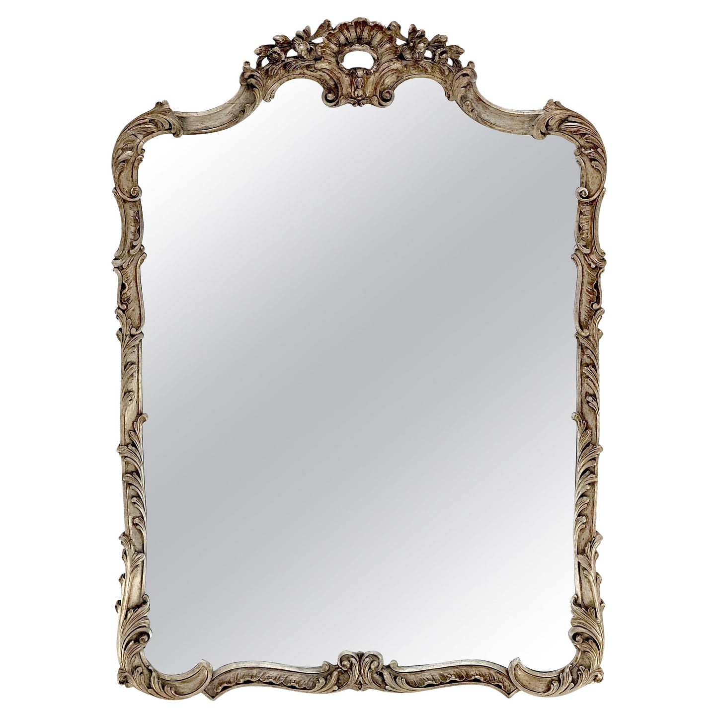 EstablishedLines Fine Craved Silver Gilt Scallop Crown Rectangle Antique Wall Mirror MINT!
