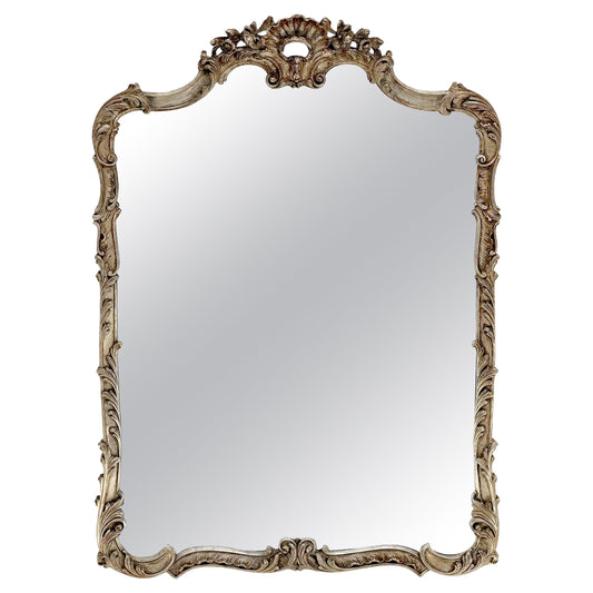 EstablishedLines Fine Craved Silver Gilt Scallop Crown Rectangle Antique Wall Mirror MINT!