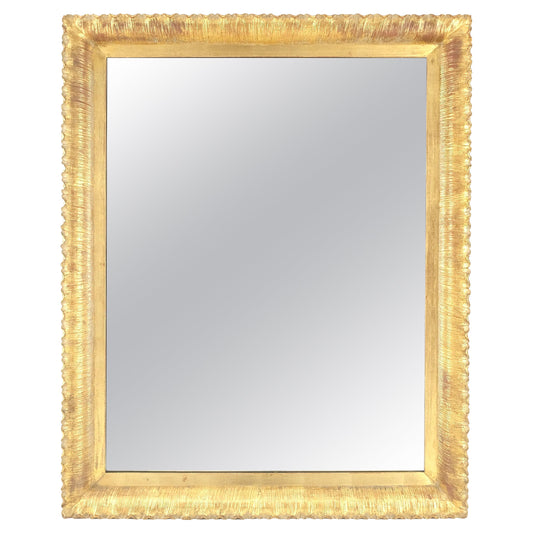EstablishedLines Scallop Edge 40x50 Carved & Gold Gilt Rectangle Frame c1940s Wall Mirror MInt!