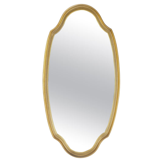 EstablishedLines Mid Century Shield Shape Large 22x44 Oval Gold Gilt Leaf Wall Mirror MINT