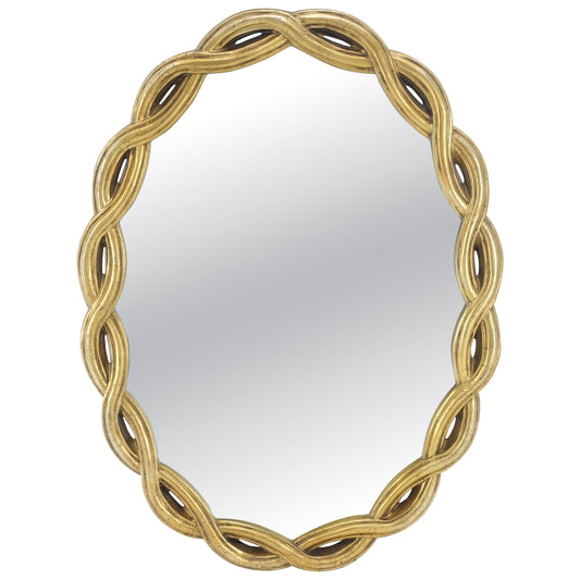 EstablishedLines Oval Gold Leaf Gilt Pie Crust Style Frame Wall Mirror Mid Century Modern MINT