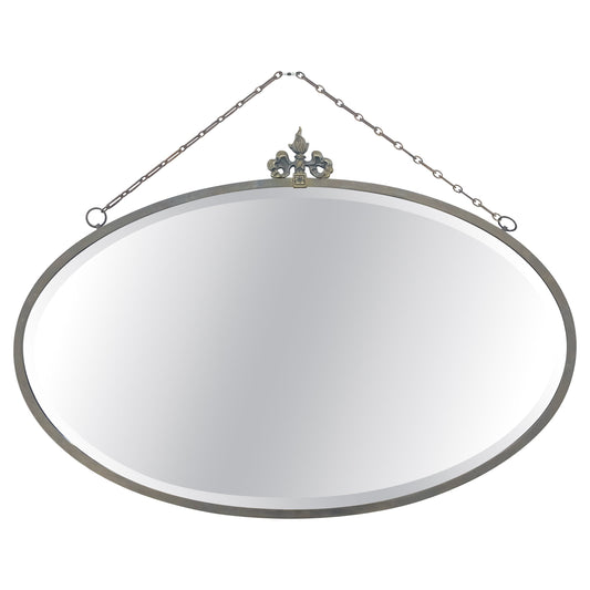 EstablishedLines Art Deco Nouveau Style Oval c1920s Metal Pewter Frame Bevelled Wall Mirror MINT
