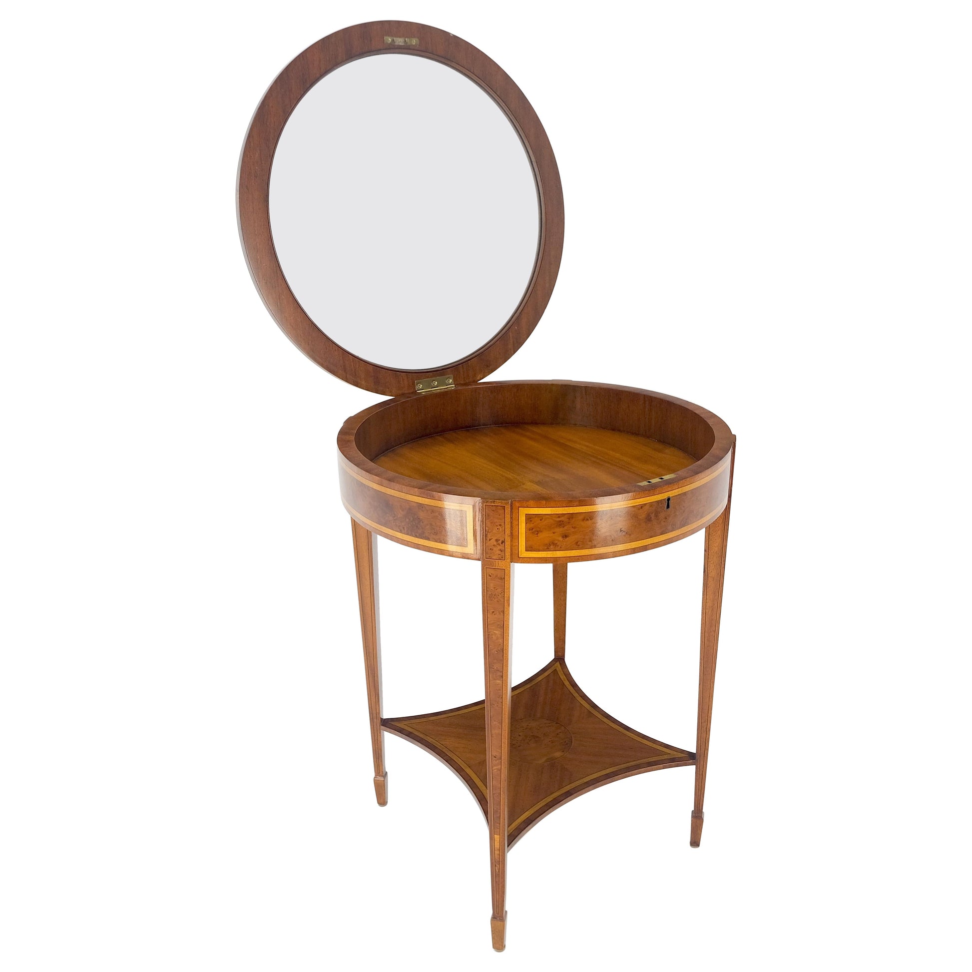 EstablishedLines Very Fine Round Glass Top Showcase Inlaid Burl Lamp Table Stand Maitland-Smith