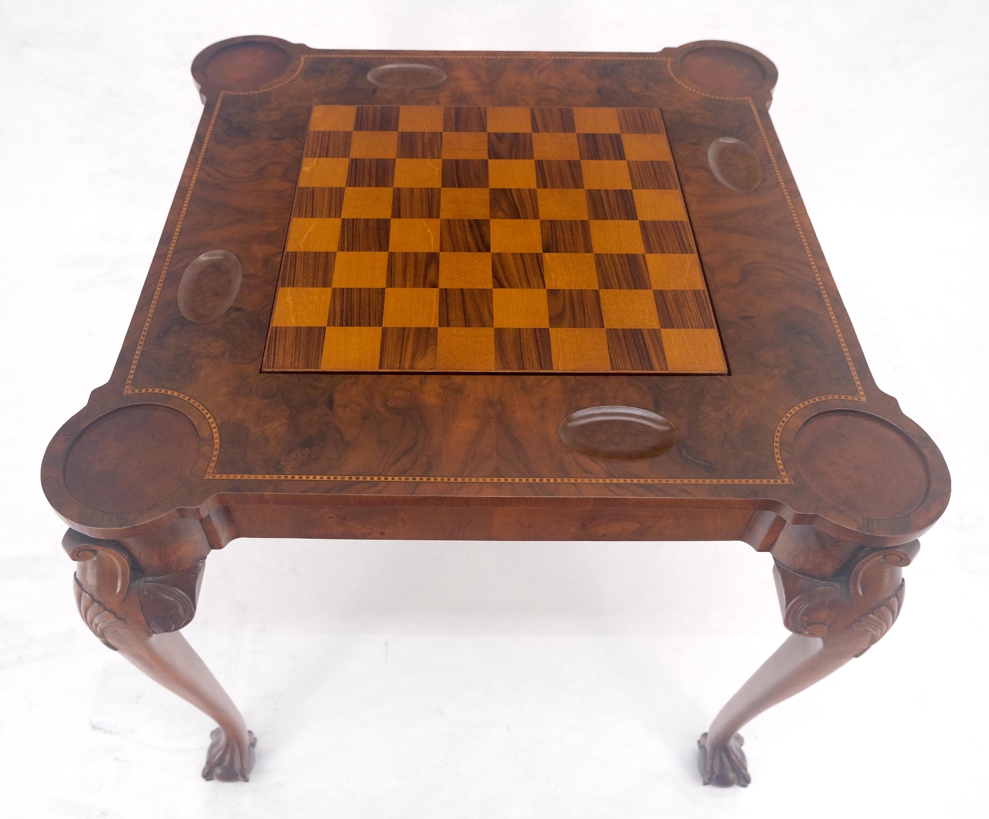 EstablishedLines Leather Top Chippendale Style Ball & Claw Feet Backgammon Chess Game Table MINT!
