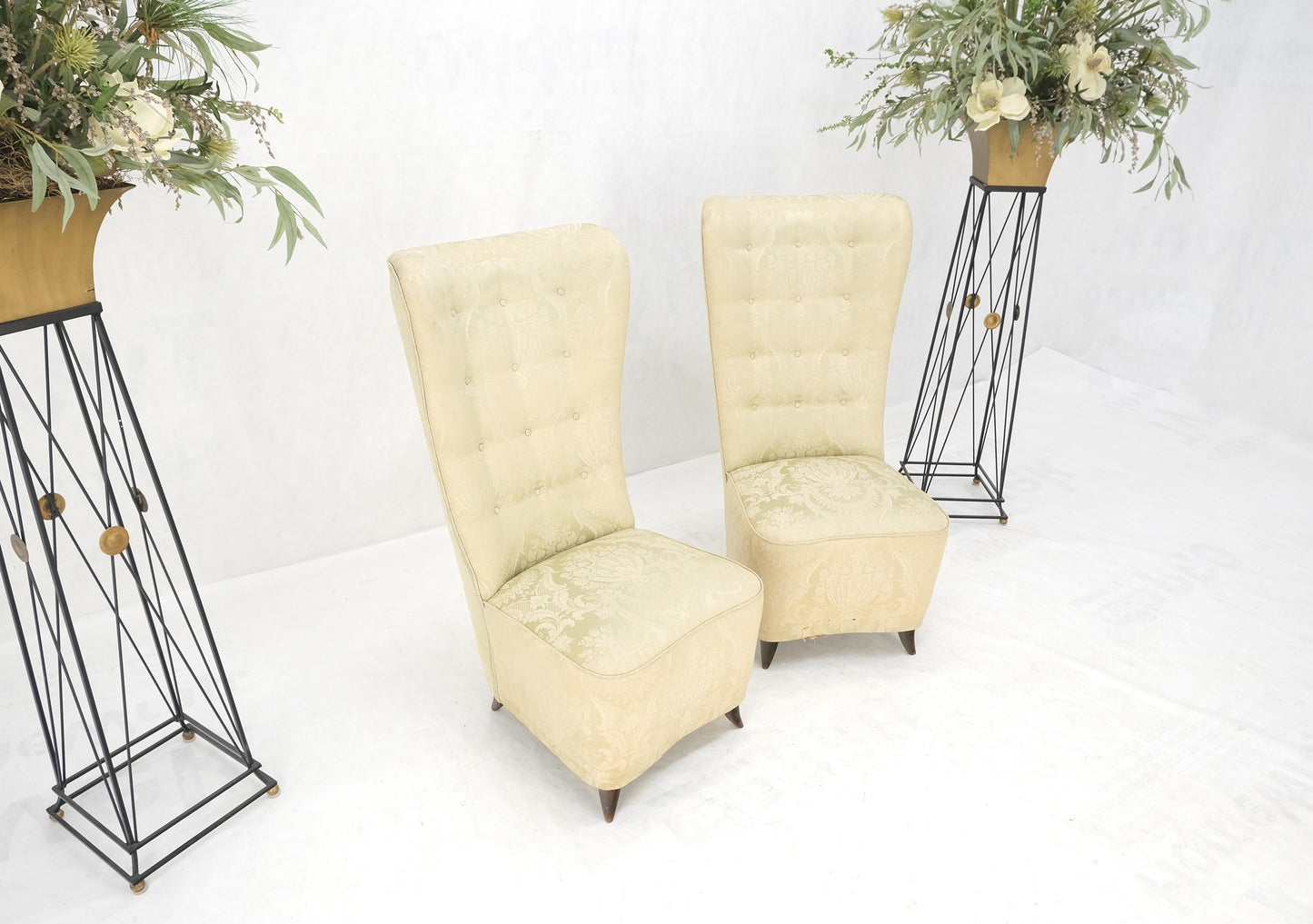 EstablishedLines Pair Italian Mid-Century Modern Extra Tall Back Thick Spring Seats Lounge Chairs