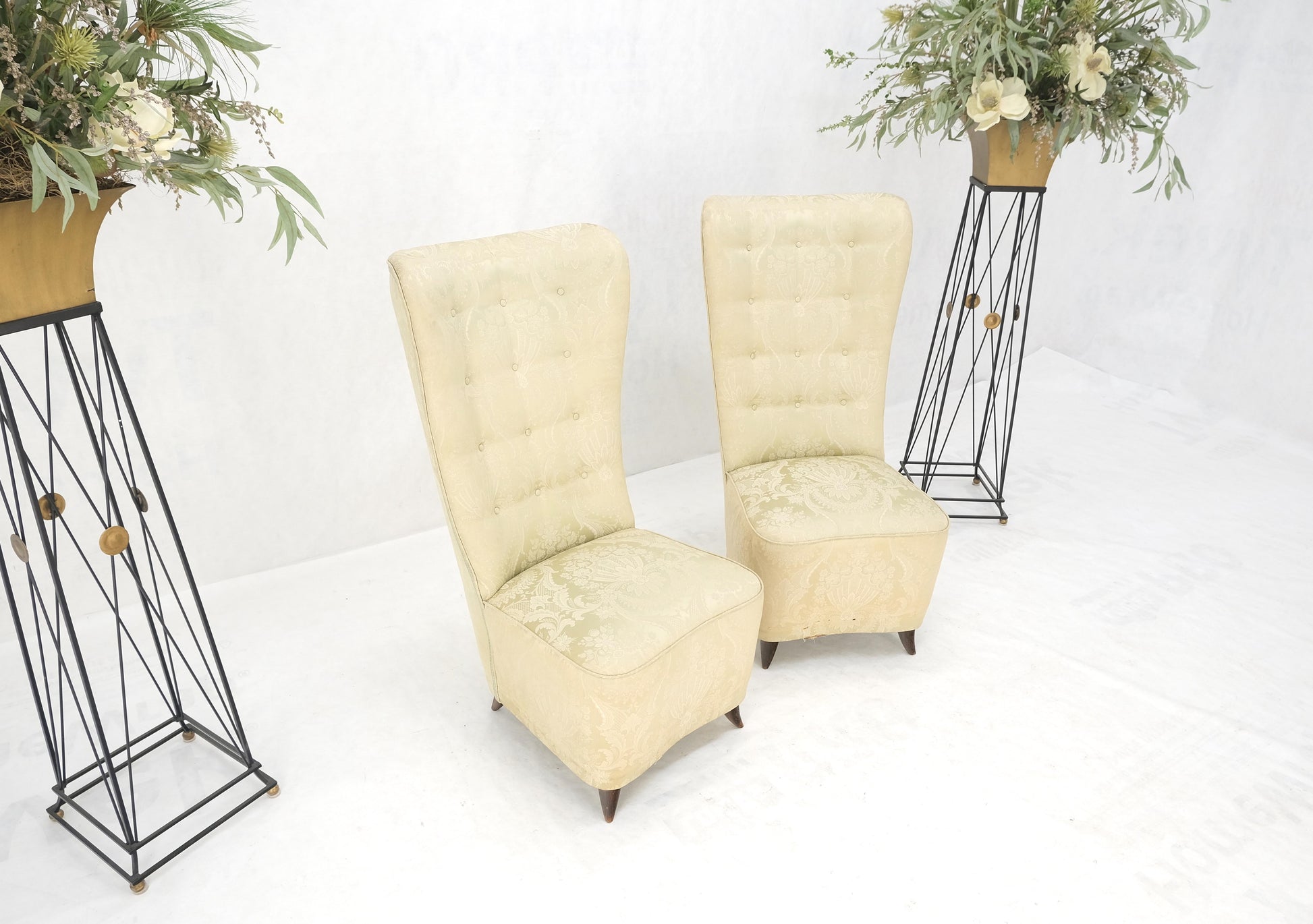 EstablishedLines Pair Italian Mid-Century Modern Extra Tall Back Thick Spring Seats Lounge Chairs