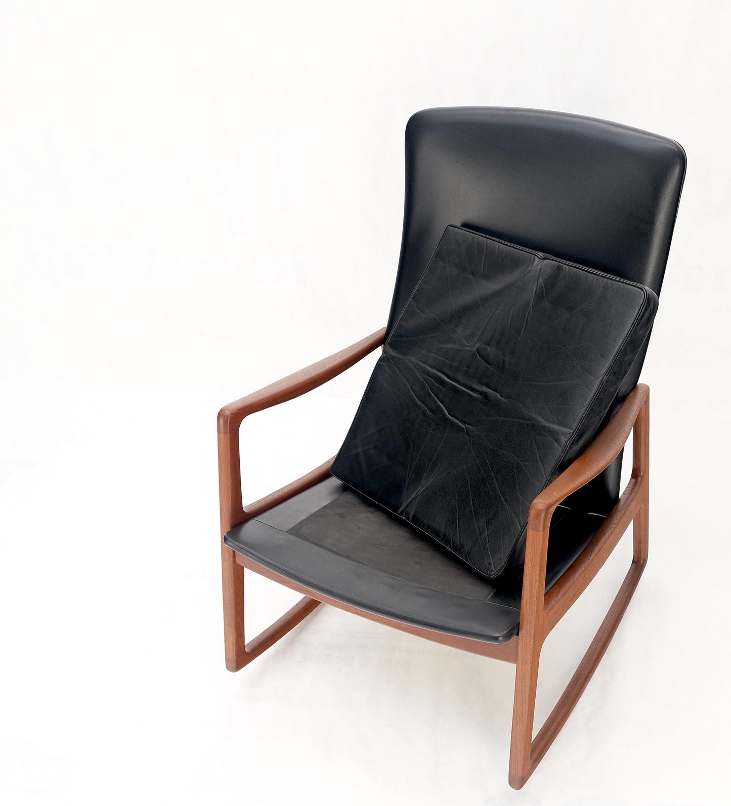 EstablishedLines Danish Mid-Century Modern Teak Leather Upholstery Lounge Rocking Chair MINT!