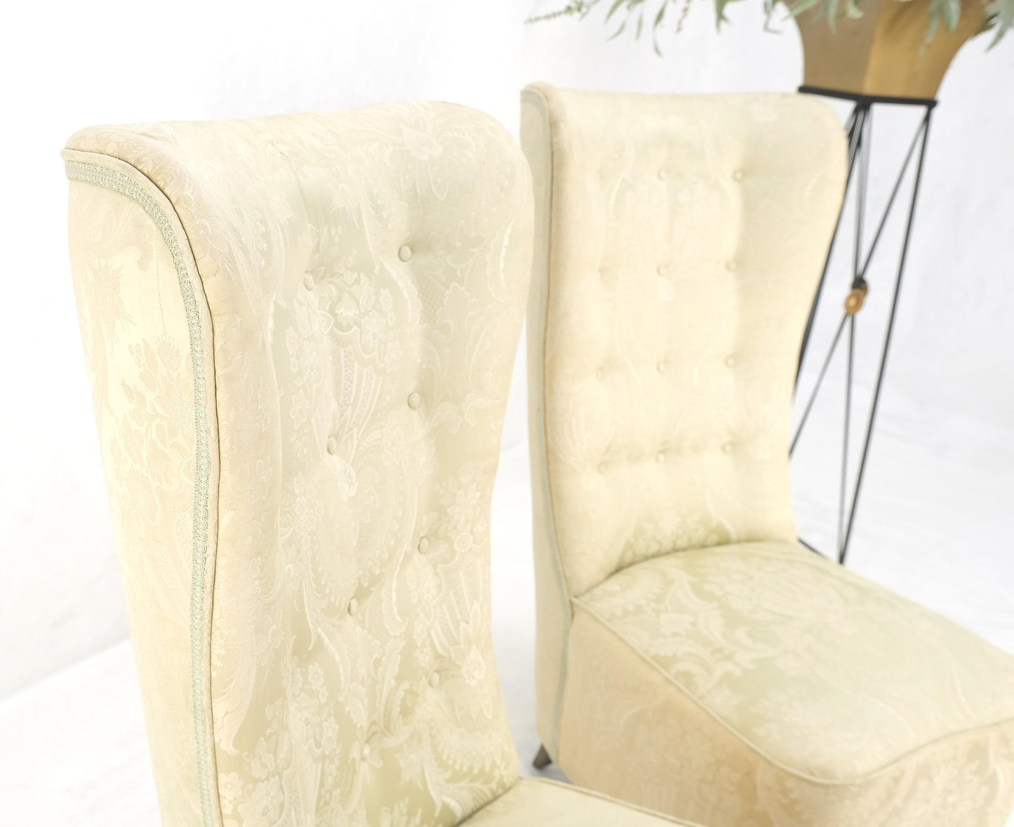 EstablishedLines Pair Italian Mid-Century Modern Extra Tall Back Thick Spring Seats Lounge Chairs