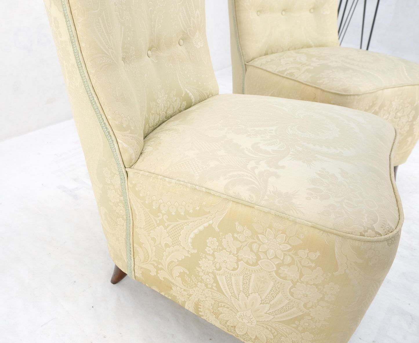 EstablishedLines Pair Italian Mid-Century Modern Extra Tall Back Thick Spring Seats Lounge Chairs