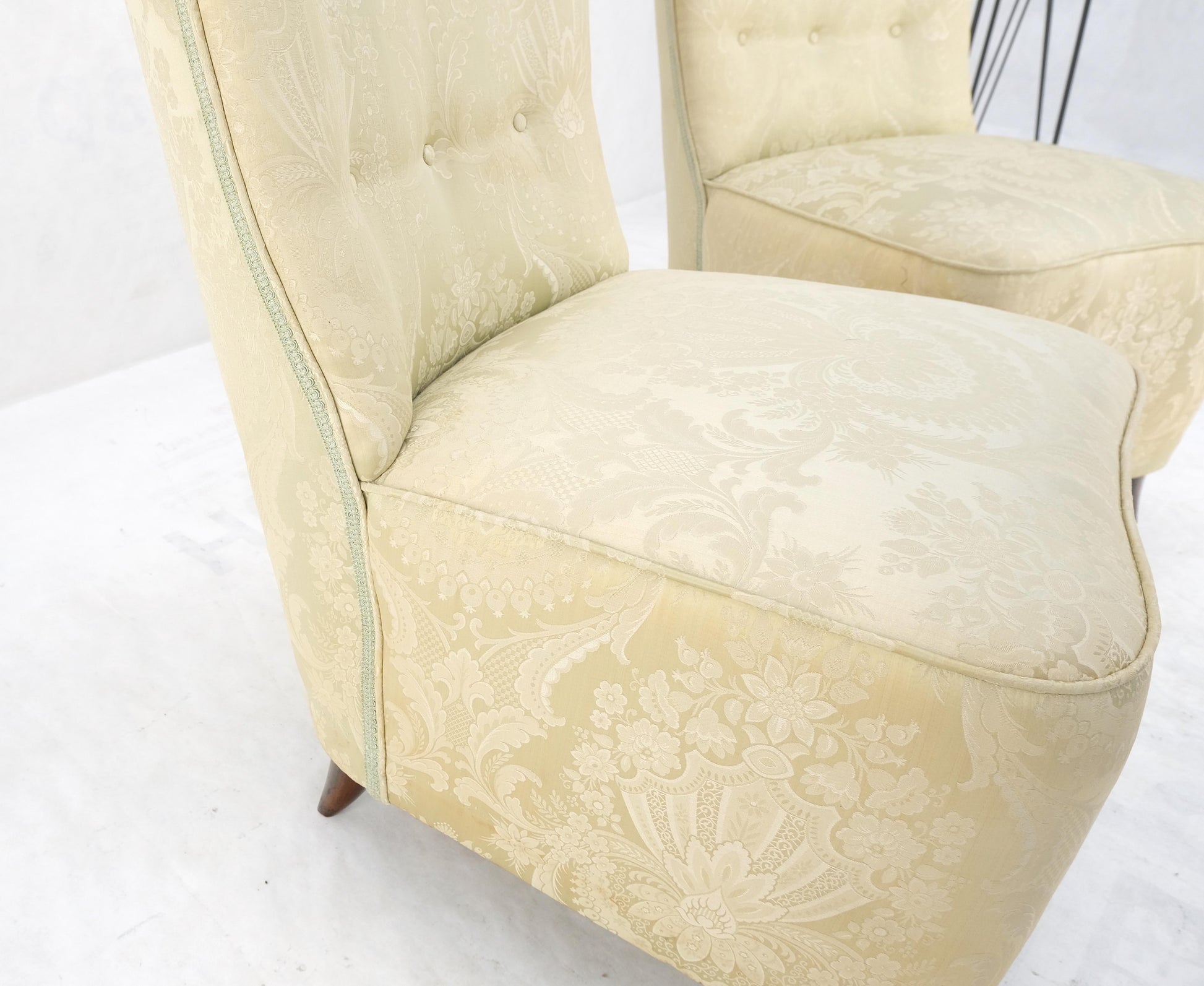 EstablishedLines Pair Italian Mid-Century Modern Extra Tall Back Thick Spring Seats Lounge Chairs