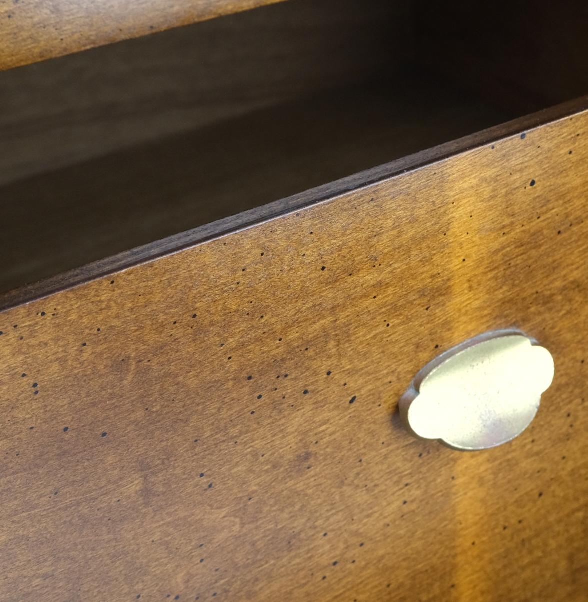 EstablishedLines Burl Wood Black Ebonized Border 9 Drawers Long Dresser Credenza Brass Pulls Mint