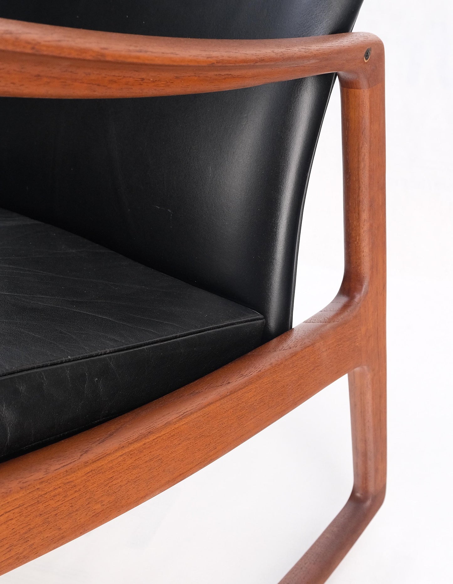 EstablishedLines Danish Mid-Century Modern Teak Leather Upholstery Lounge Rocking Chair MINT!