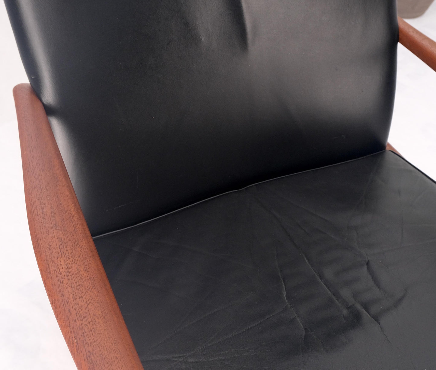 EstablishedLines Danish Mid-Century Modern Teak Leather Upholstery Lounge Rocking Chair MINT!