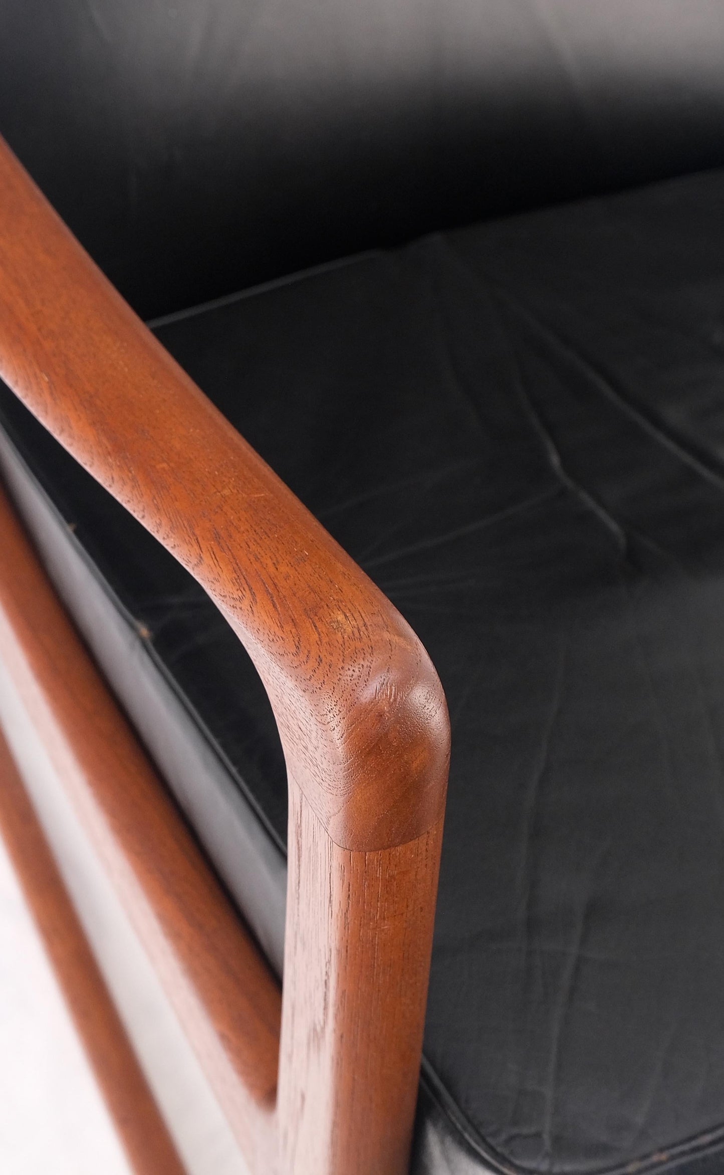 EstablishedLines Danish Mid-Century Modern Teak Leather Upholstery Lounge Rocking Chair MINT!