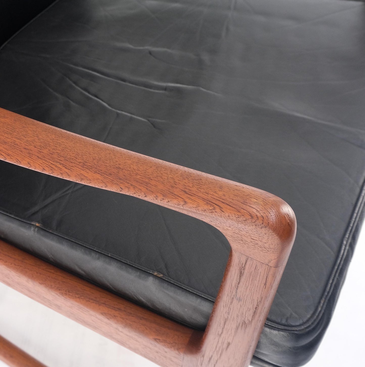 EstablishedLines Danish Mid-Century Modern Teak Leather Upholstery Lounge Rocking Chair MINT!