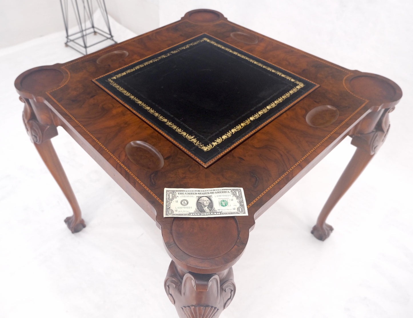 EstablishedLines Leather Top Chippendale Style Ball & Claw Feet Backgammon Chess Game Table MINT!