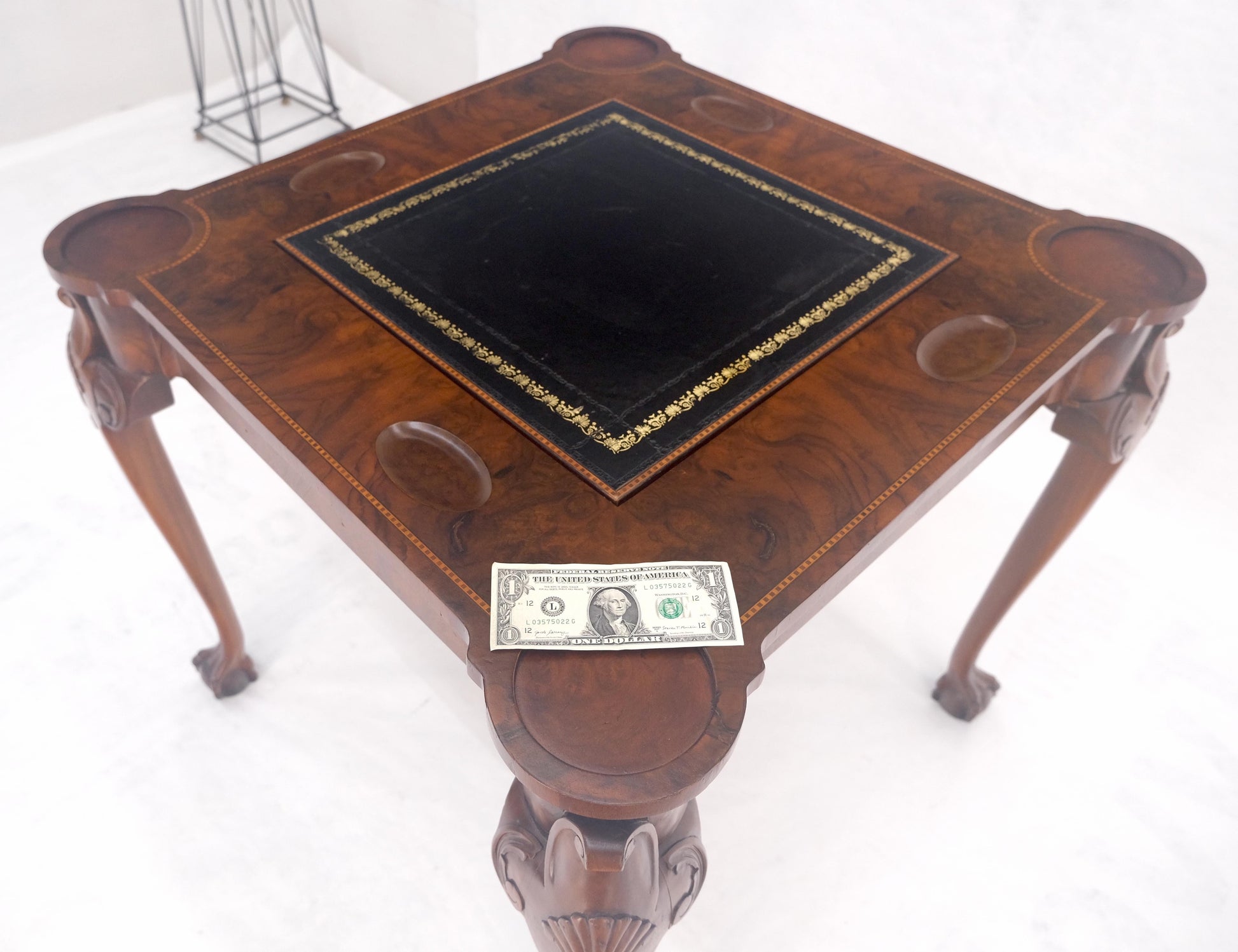 EstablishedLines Leather Top Chippendale Style Ball & Claw Feet Backgammon Chess Game Table MINT!
