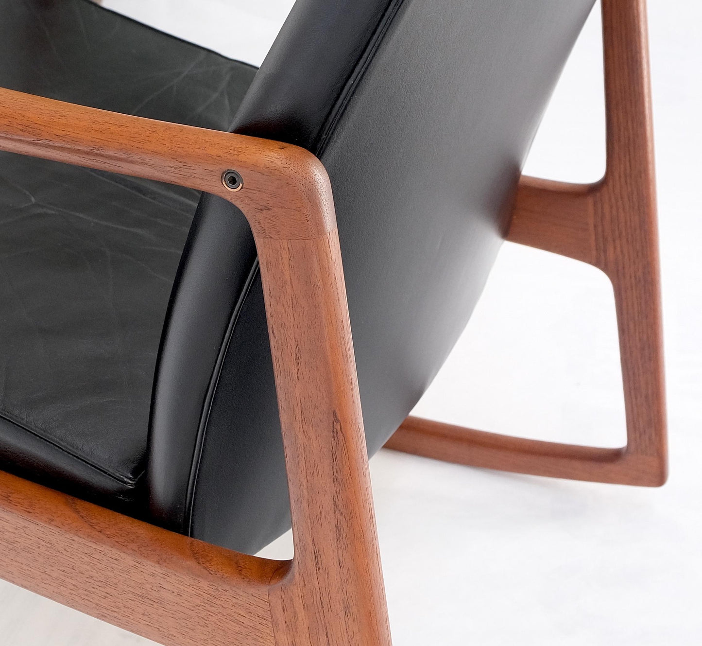 EstablishedLines Danish Mid-Century Modern Teak Leather Upholstery Lounge Rocking Chair MINT!