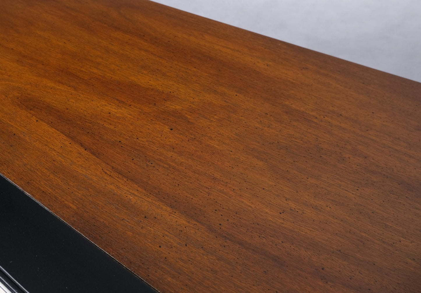 EstablishedLines Burl Wood Black Ebonized Border 9 Drawers Long Dresser Credenza Brass Pulls Mint