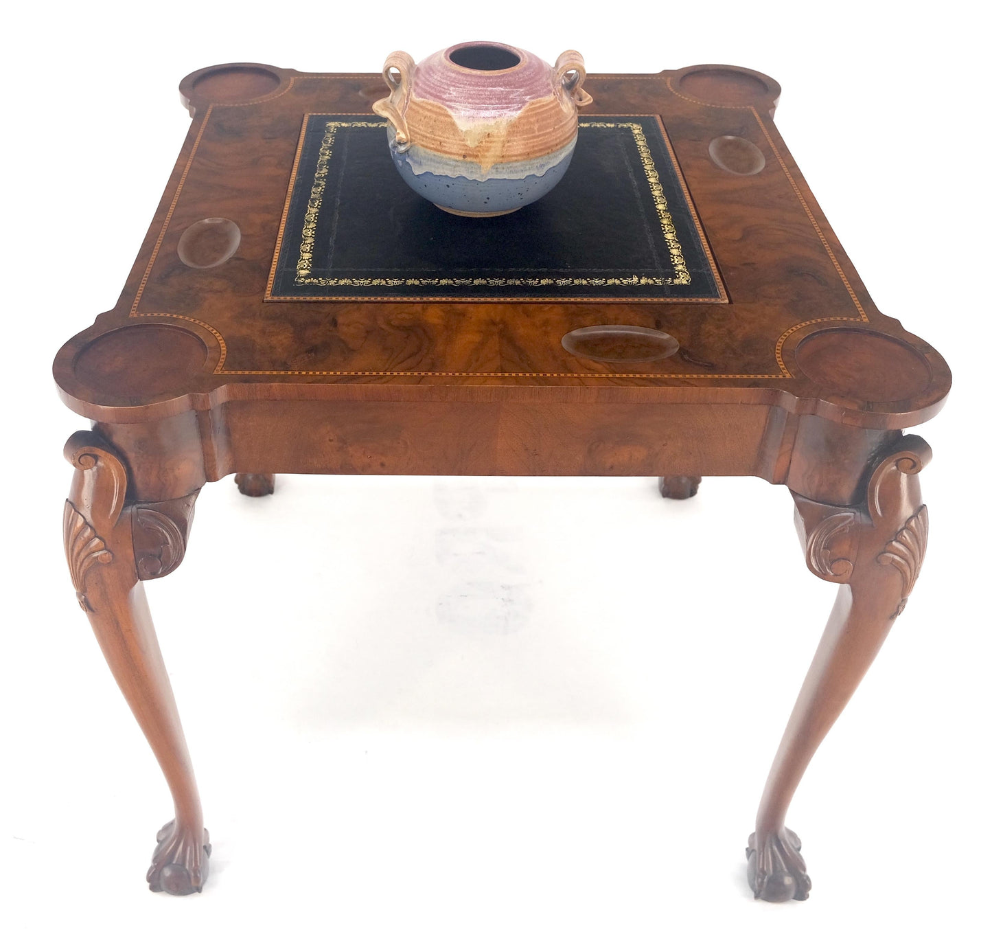 EstablishedLines Leather Top Chippendale Style Ball & Claw Feet Backgammon Chess Game Table MINT!