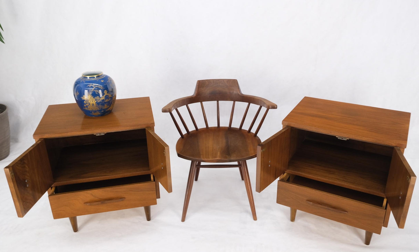 EstablishedLines Light Walnut Double Door Compartment One Drawer Cone Tapered Legs End Tables