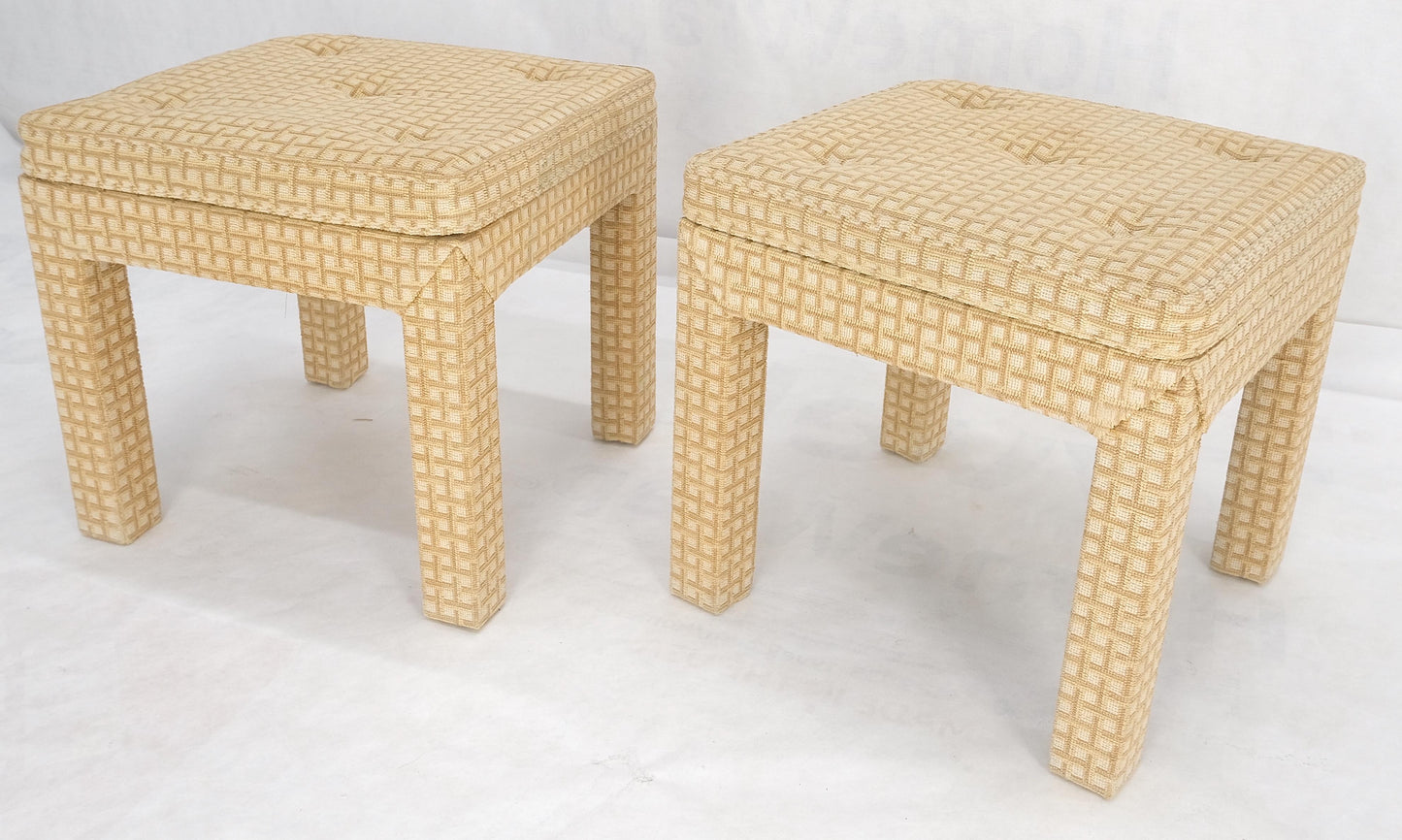 EstablishedLines Pair of Square Upholstered Cream & White Benches in Style of Billy Baldwin MINT