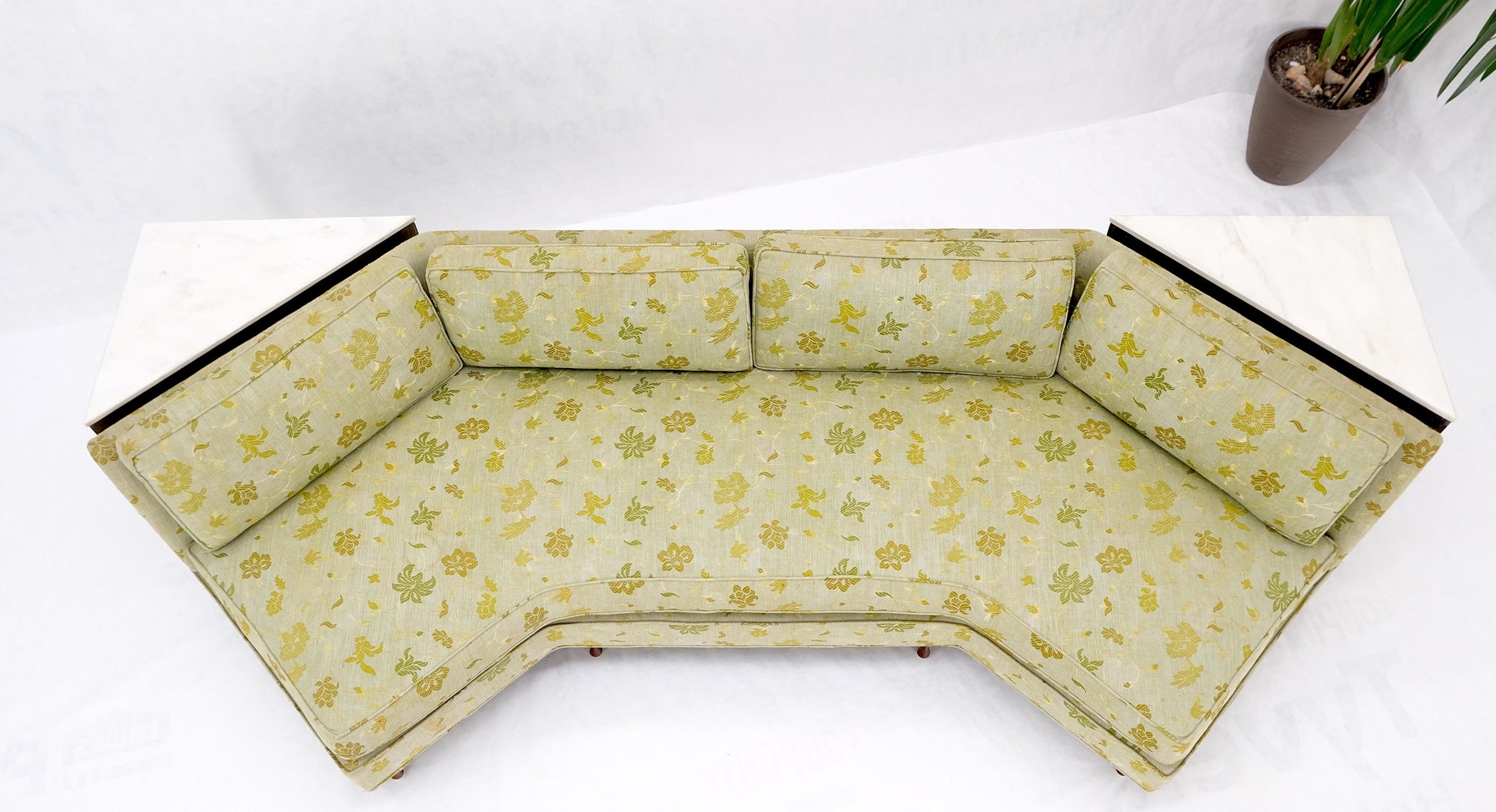 EstablishedLines Wrap Around Mid-Century Modern Sofa W Pair Matching Marble Top Tables Mint!