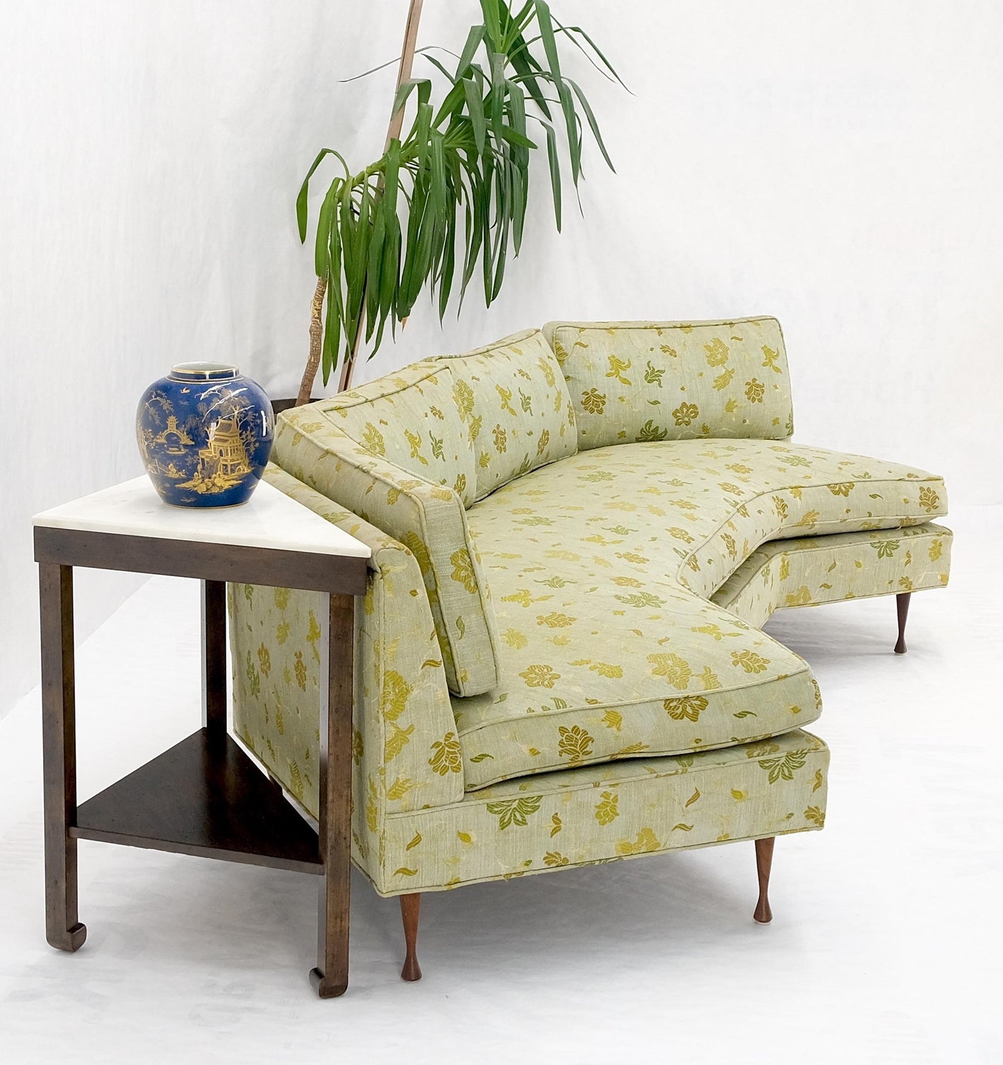 EstablishedLines Wrap Around Mid-Century Modern Sofa W Pair Matching Marble Top Tables Mint!