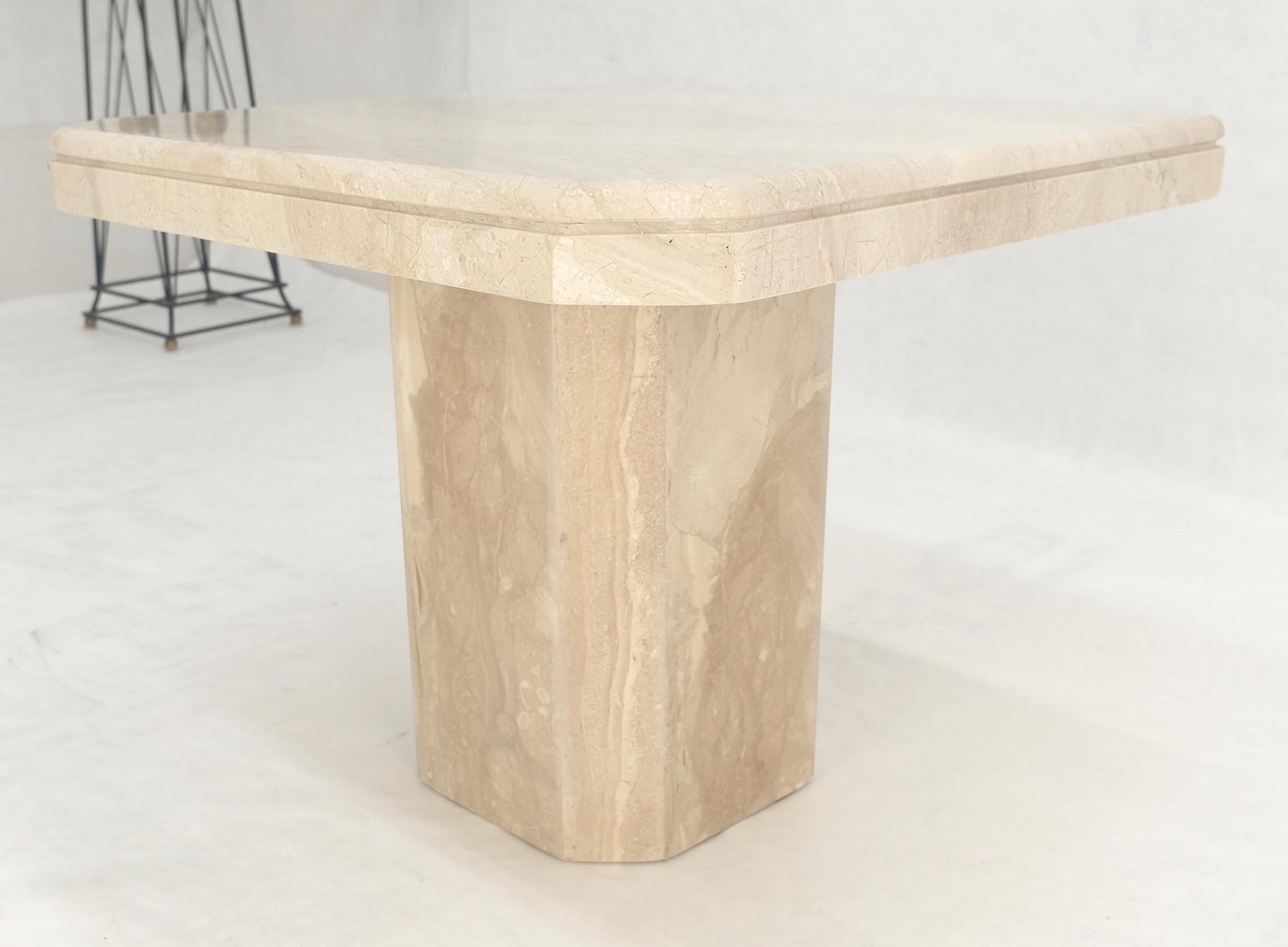 EstablishedLines Polished 27x27" Travertine Square Top Single Pedestal Side End Lamp Table Mint