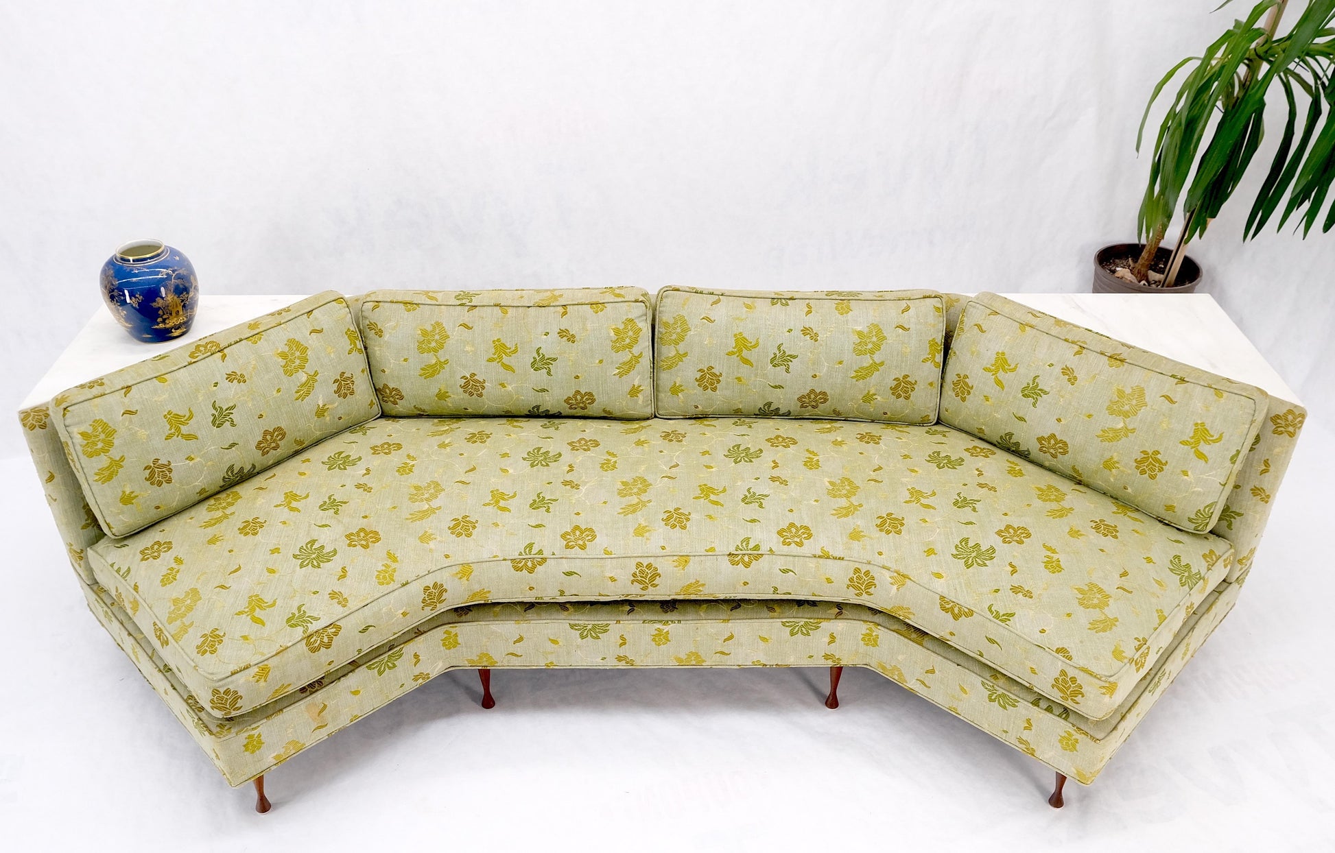 EstablishedLines Wrap Around Mid-Century Modern Sofa W Pair Matching Marble Top Tables Mint!