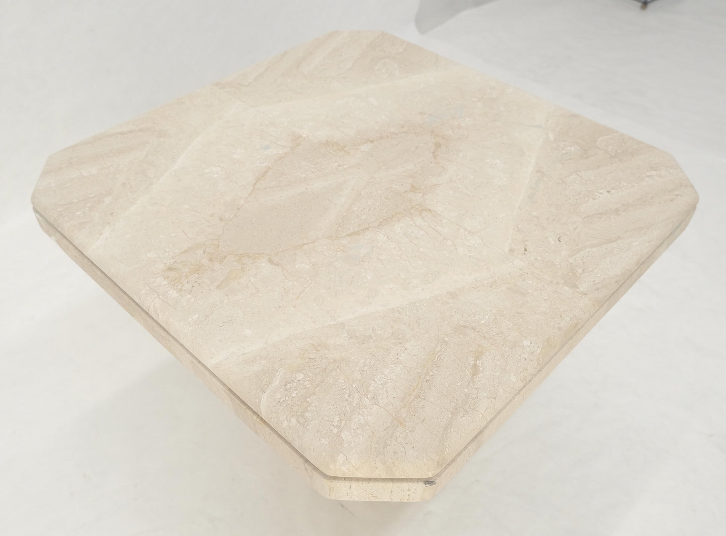EstablishedLines Polished 27x27" Travertine Square Top Single Pedestal Side End Lamp Table Mint