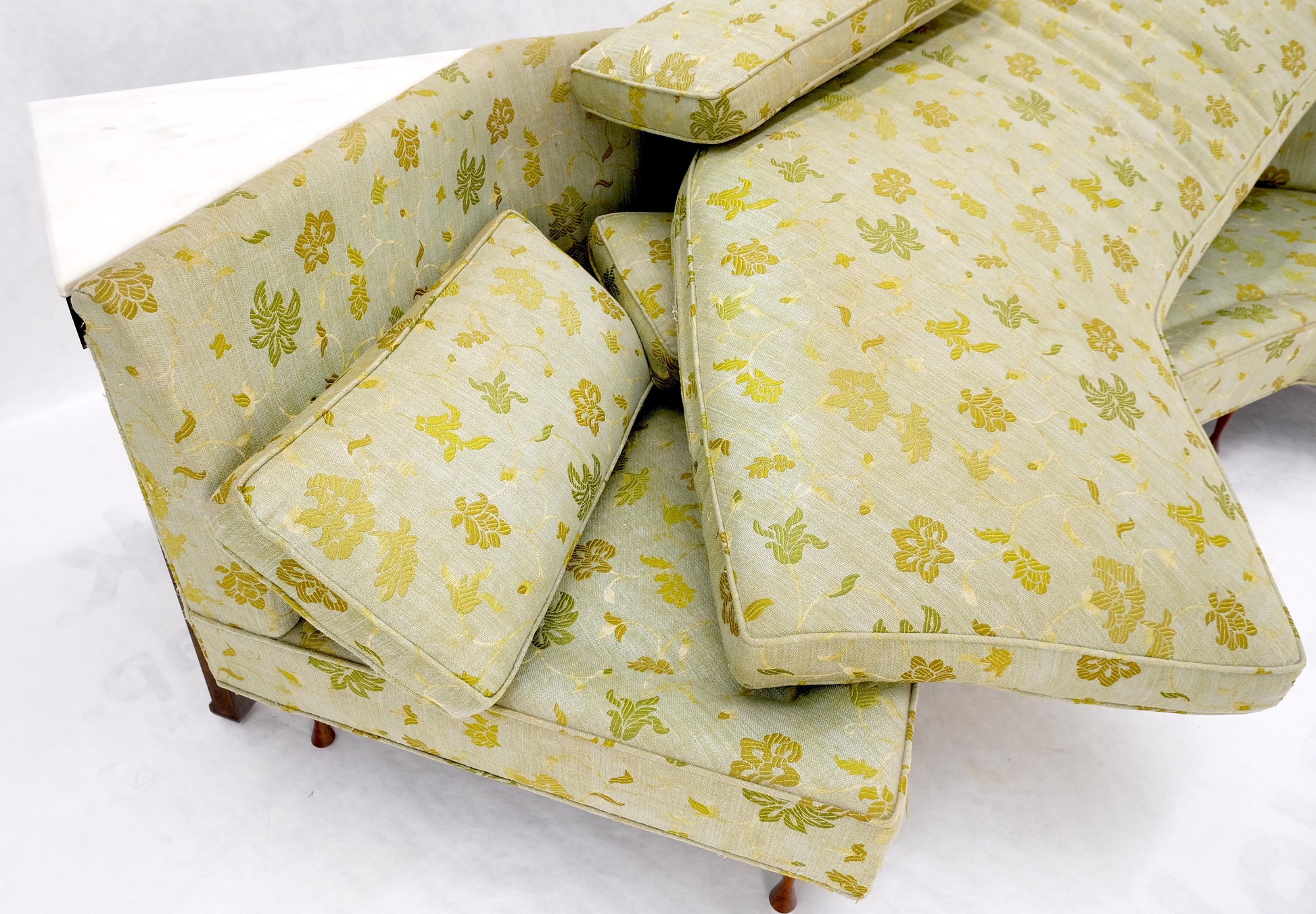 EstablishedLines Wrap Around Mid-Century Modern Sofa W Pair Matching Marble Top Tables Mint!