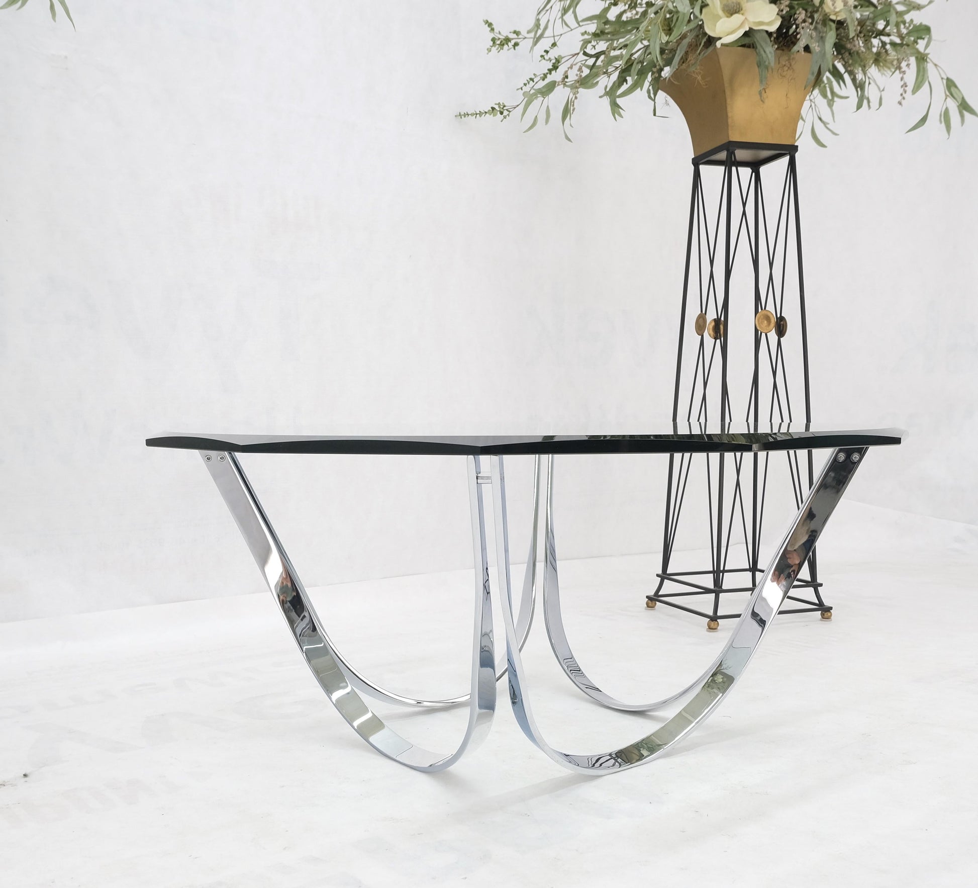 EstablishedLines Roger Sprung 3/4" Beveled Glass Chrome Base Mid Century Modern Coffee Table MINT