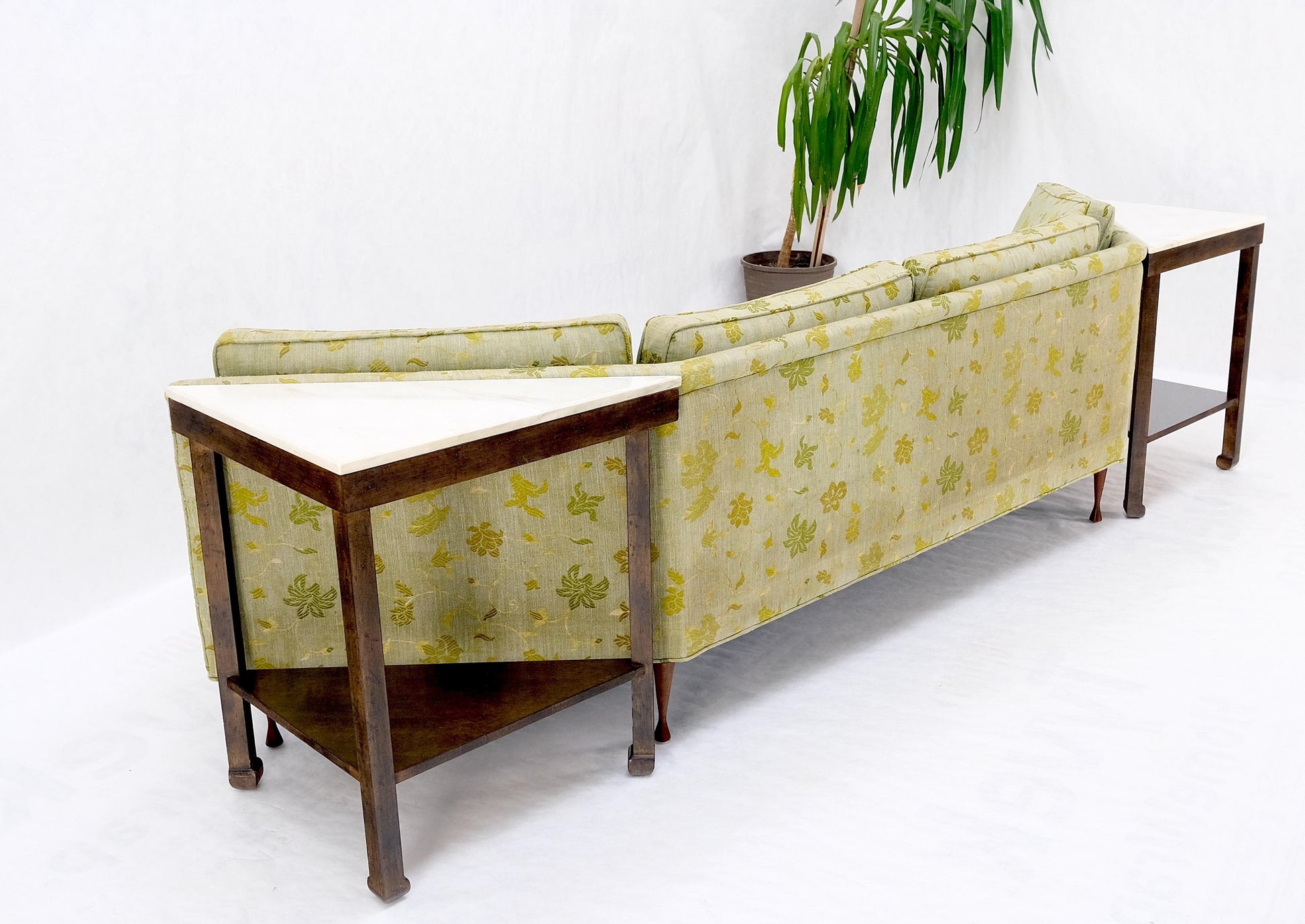 EstablishedLines Wrap Around Mid-Century Modern Sofa W Pair Matching Marble Top Tables Mint!
