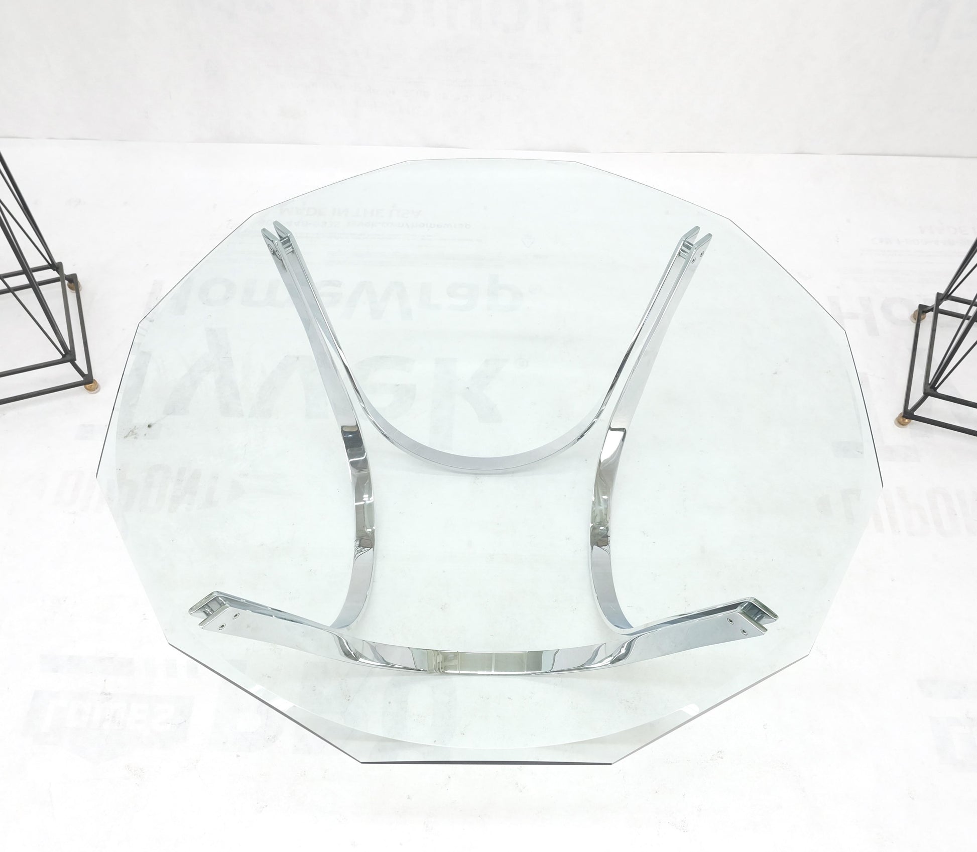 EstablishedLines Roger Sprung 3/4" Beveled Glass Chrome Base Mid Century Modern Coffee Table MINT