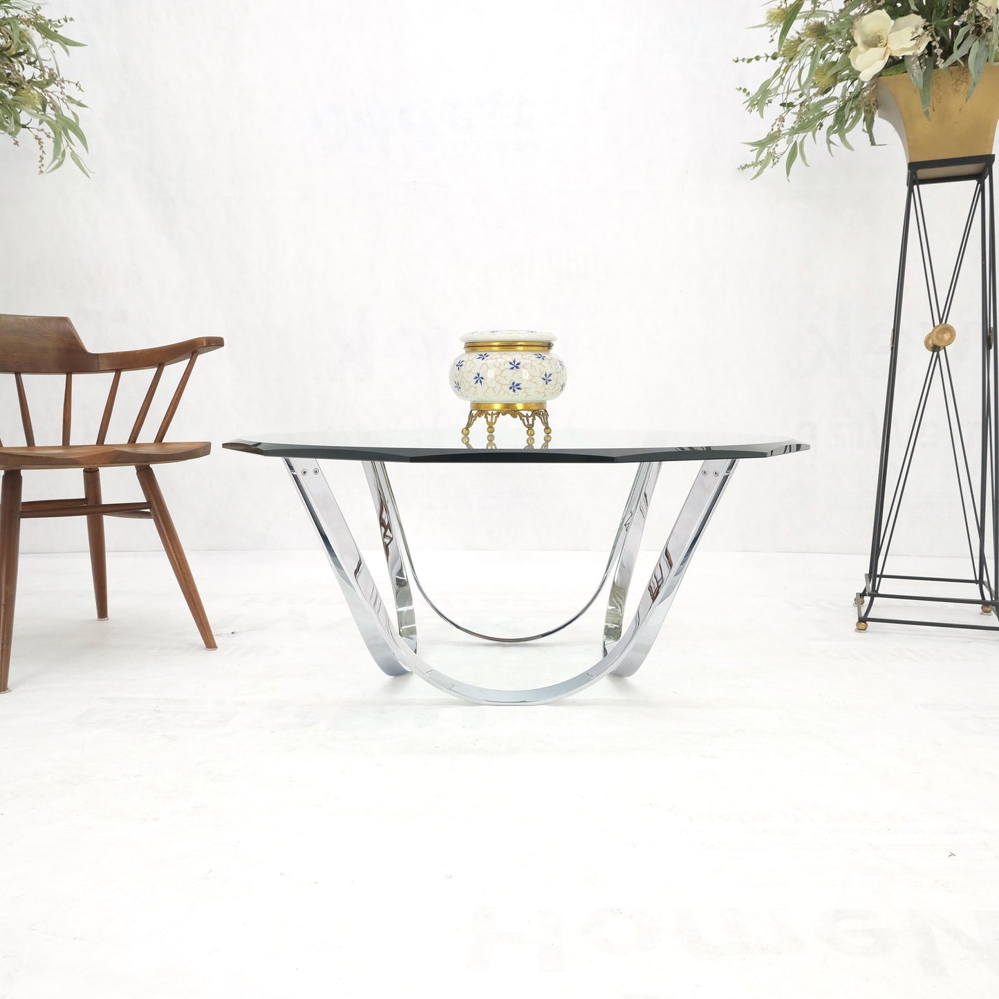 EstablishedLines Roger Sprung 3/4" Beveled Glass Chrome Base Mid Century Modern Coffee Table MINT