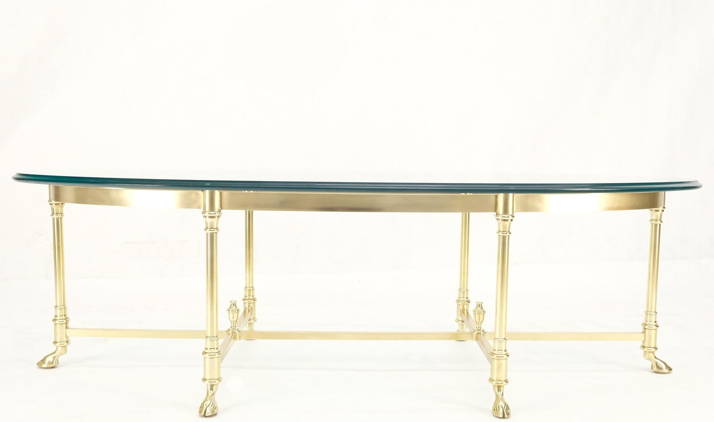 EstablishedLines Large Oval Solid Brass Glass Top Hoof Feet Italian Coffee Table