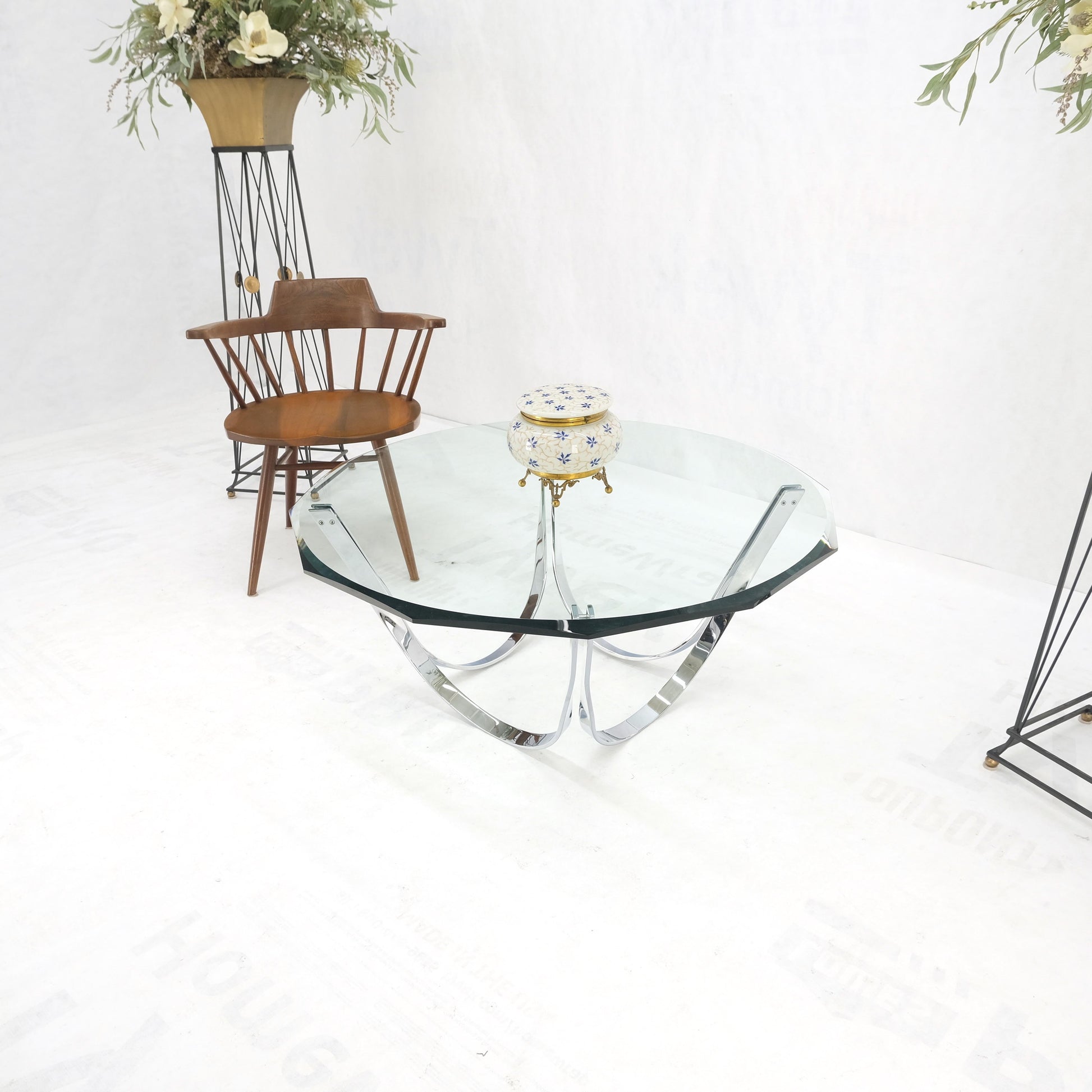 EstablishedLines Roger Sprung 3/4" Beveled Glass Chrome Base Mid Century Modern Coffee Table MINT