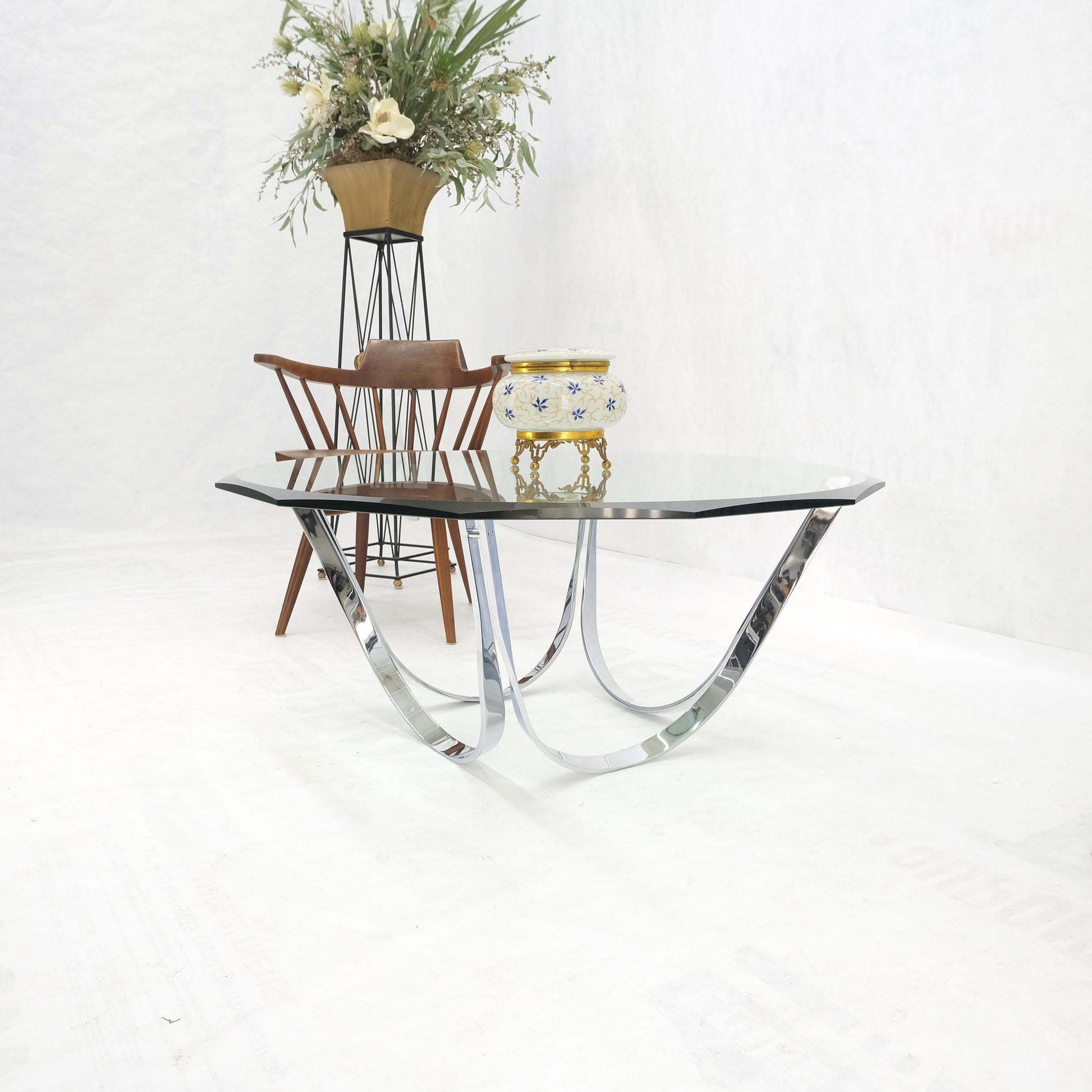 EstablishedLines Roger Sprung 3/4" Beveled Glass Chrome Base Mid Century Modern Coffee Table MINT