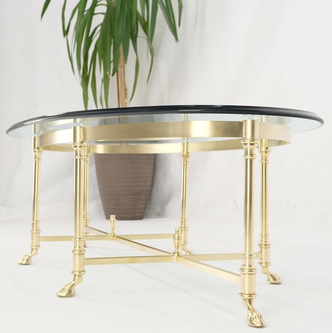 EstablishedLines Large Oval Solid Brass Glass Top Hoof Feet Italian Coffee Table