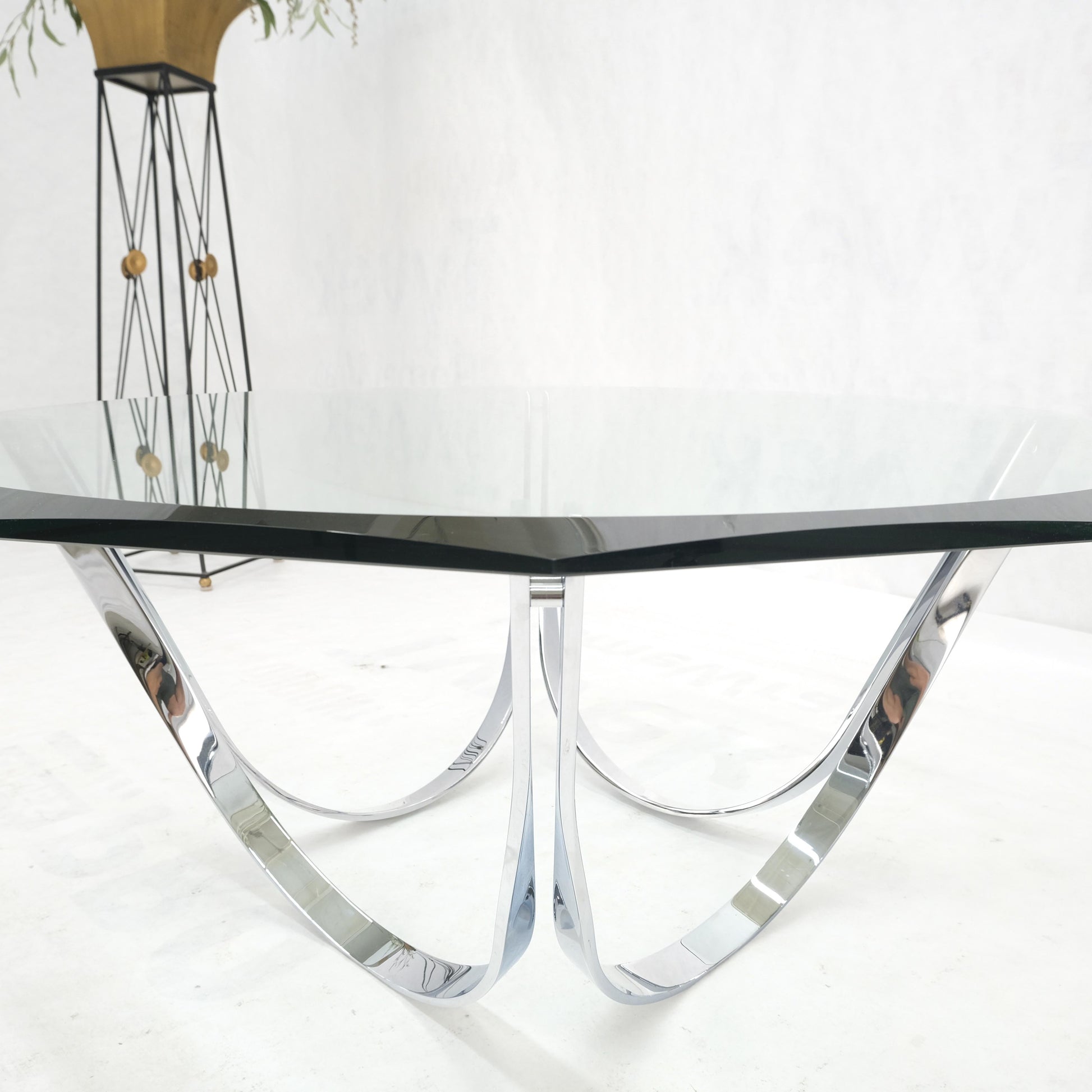 EstablishedLines Roger Sprung 3/4" Beveled Glass Chrome Base Mid Century Modern Coffee Table MINT
