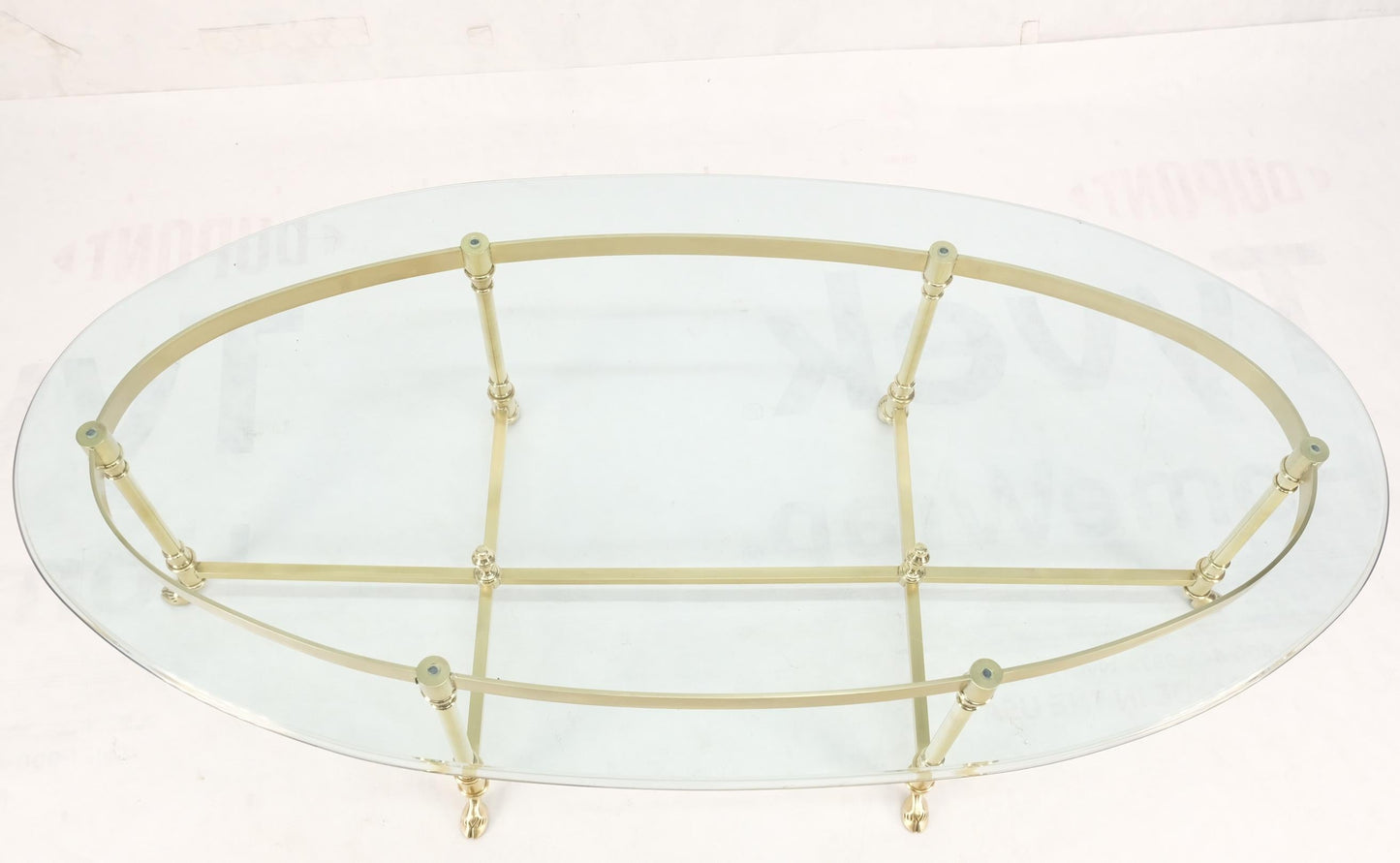 EstablishedLines Large Oval Solid Brass Glass Top Hoof Feet Italian Coffee Table