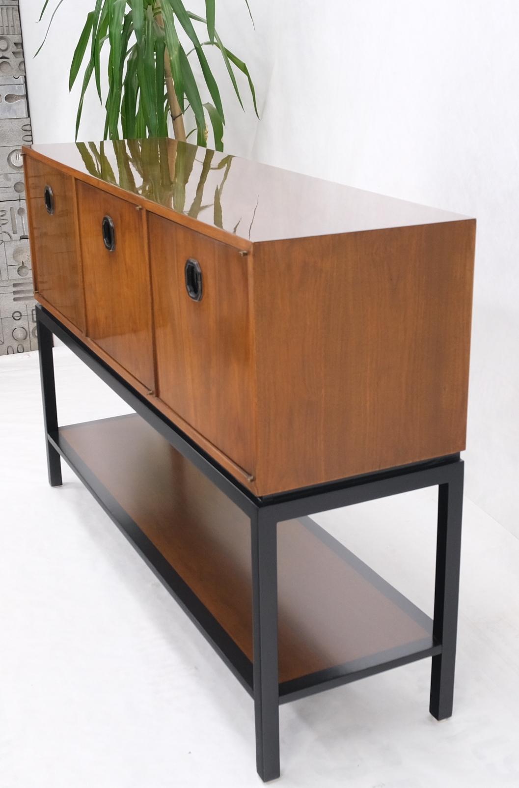 EstablishedLines Ebonized Base Walnut Three Doors Mid-Century Modern Credenza Console Cabinet