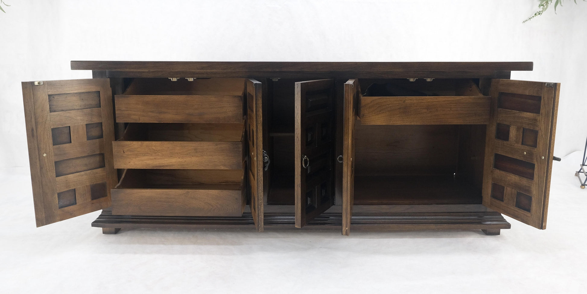 EstablishedLines Raised Panel 5 Doors 4 Drawers Mid Century Modern Dark Chestnut Dresser Credenza